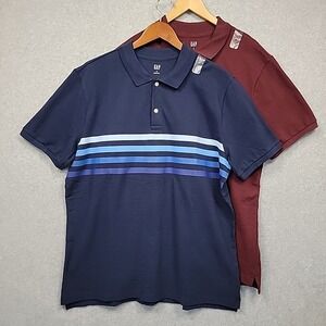 NEW GAP Polo Shirt Lot Of 2 Striped 100% Cotton Short Sleeve Preppy Men's XL
